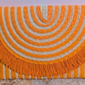 Vibrant Orange and Cream Woven Clutch